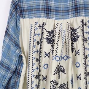 Jane and Delancey blue plaid button up embroidered